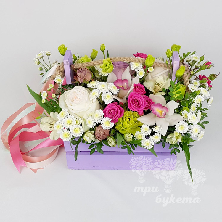 Орхидеи и розы в ящичке (вид 2)