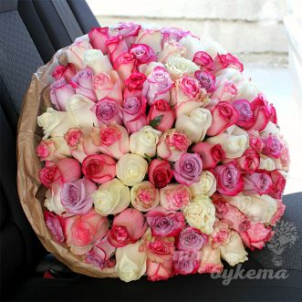 101 разноцв. роза в крафте (Premium)